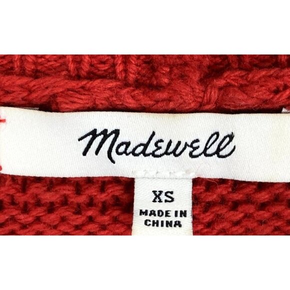 Madewell Sweater Women XS Red Cotton Wool Ruffle-Neck Ribbed AG587 - Picture 6 of 8